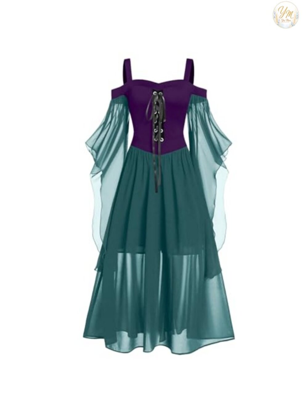 Renaissance Gothic Halloween Costume Dress Off Shoulder Lace Trumpet Sleeve
